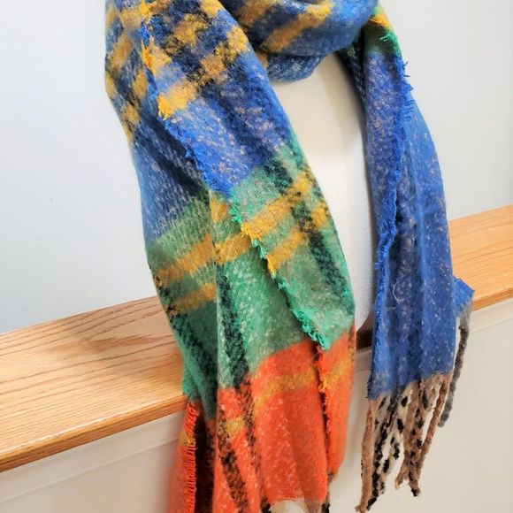 PLAID MULTICOLOR CHECK PATTERNED COZY OBLONG SCARF/WRAP - Picture 5 of 5